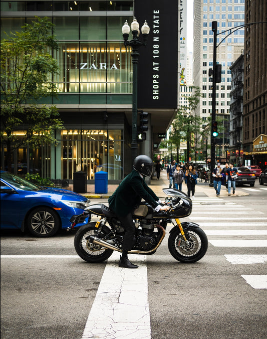 GREEN MOTORCYCLIST DOWNTOWN ZARA